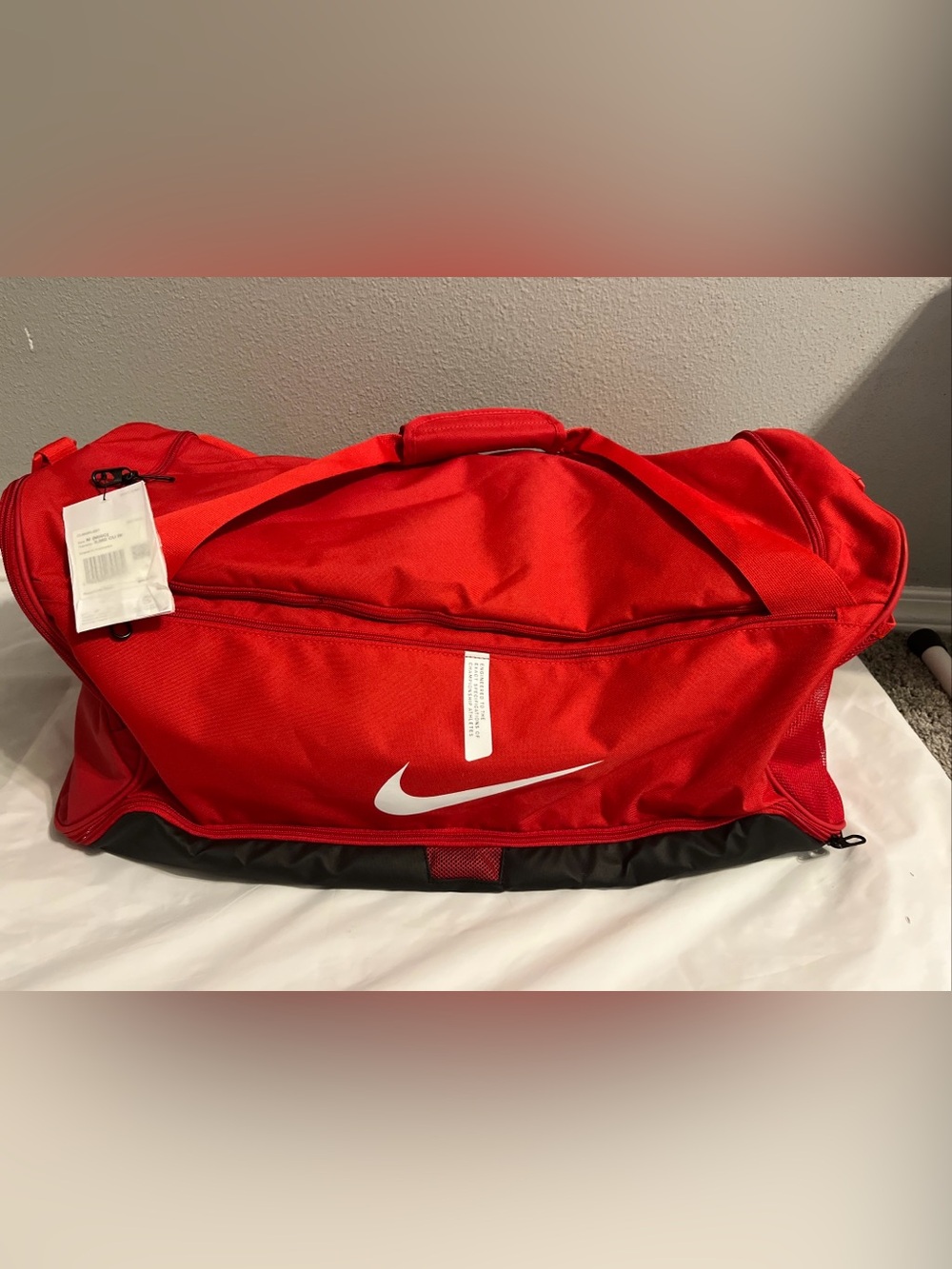 Nike Red Men's Duffel Bag with White Swoosh